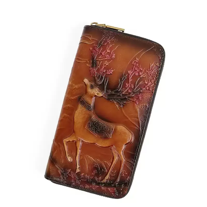 Deer Embossed Leather Wallet - Item AFS-10