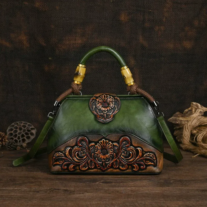 Floral Embossed Leather Top Handle Bag - Item AFS-12 view 4