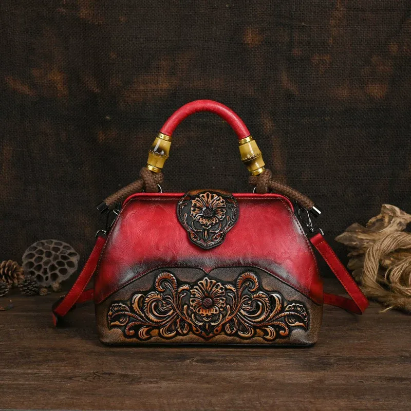 Floral Embossed Leather Top Handle Bag - Item AFS-12 view 6