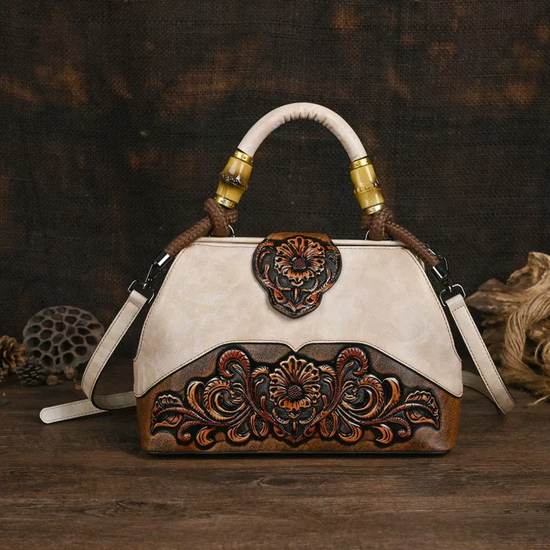 Floral Embossed Leather Top Handle Bag - Item AFS-12 view 7