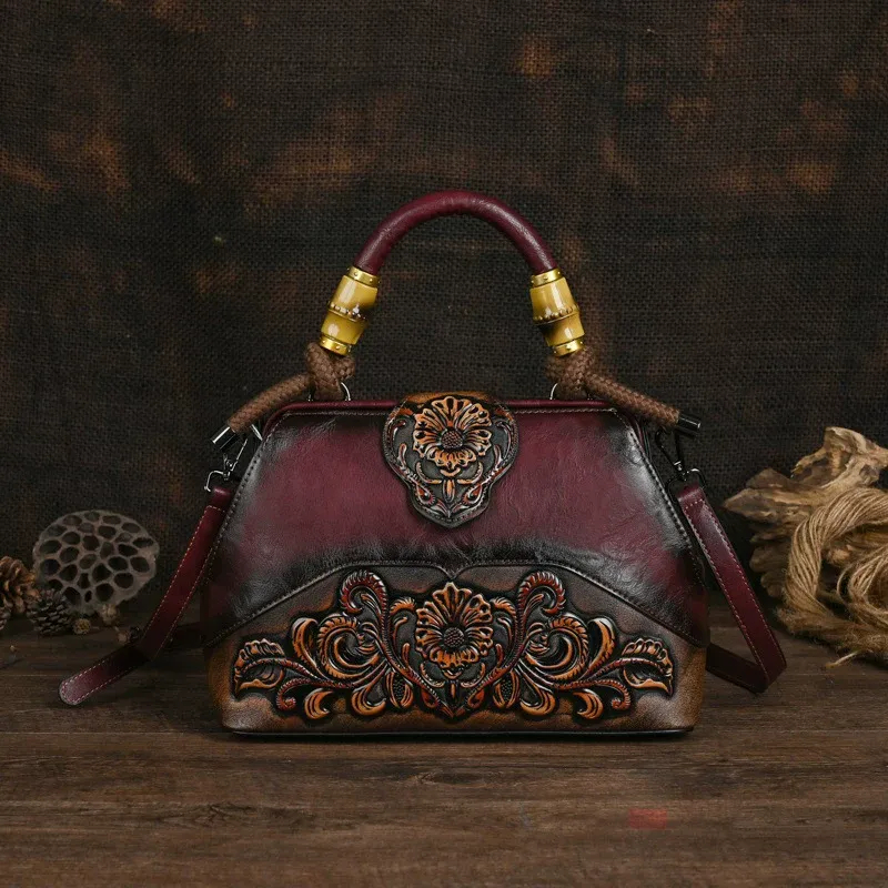 Floral Embossed Leather Top Handle Bag - Item AFS-12 view 10