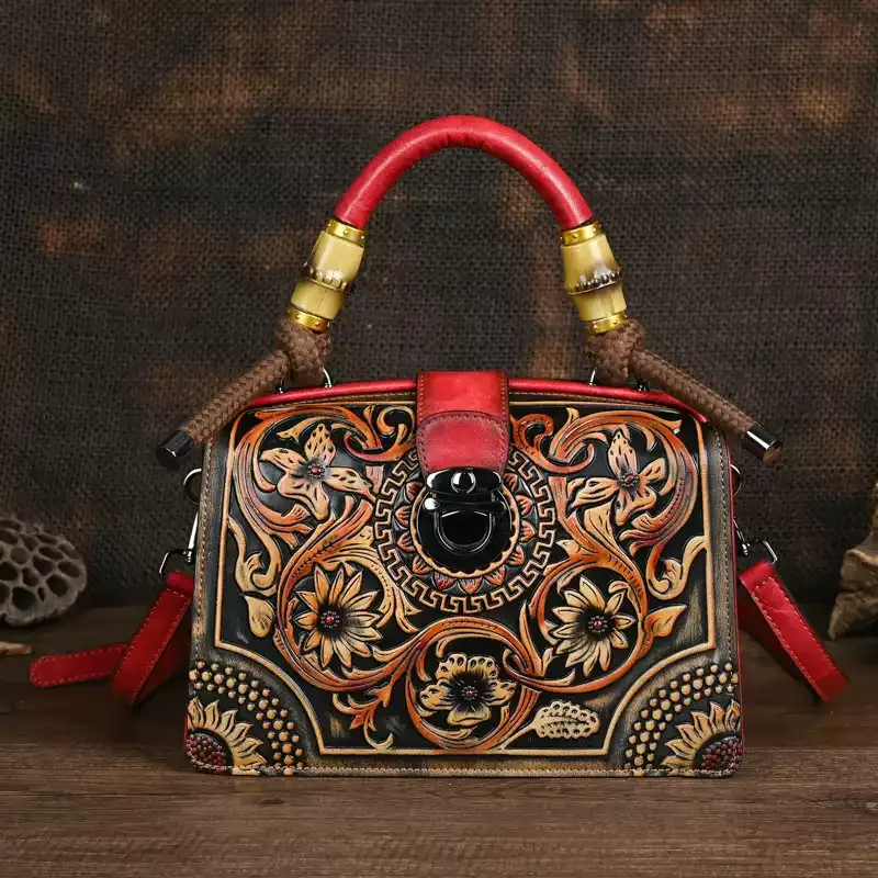 Floral Embossed Leather Handbag - Item AFS-13 view 2