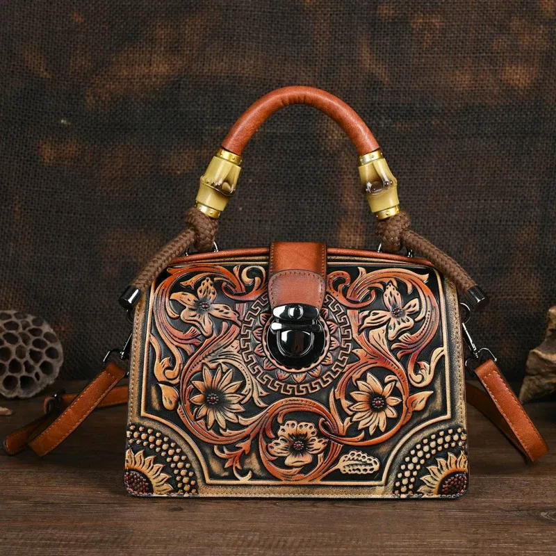Floral Embossed Leather Handbag - Item AFS-13 view 3