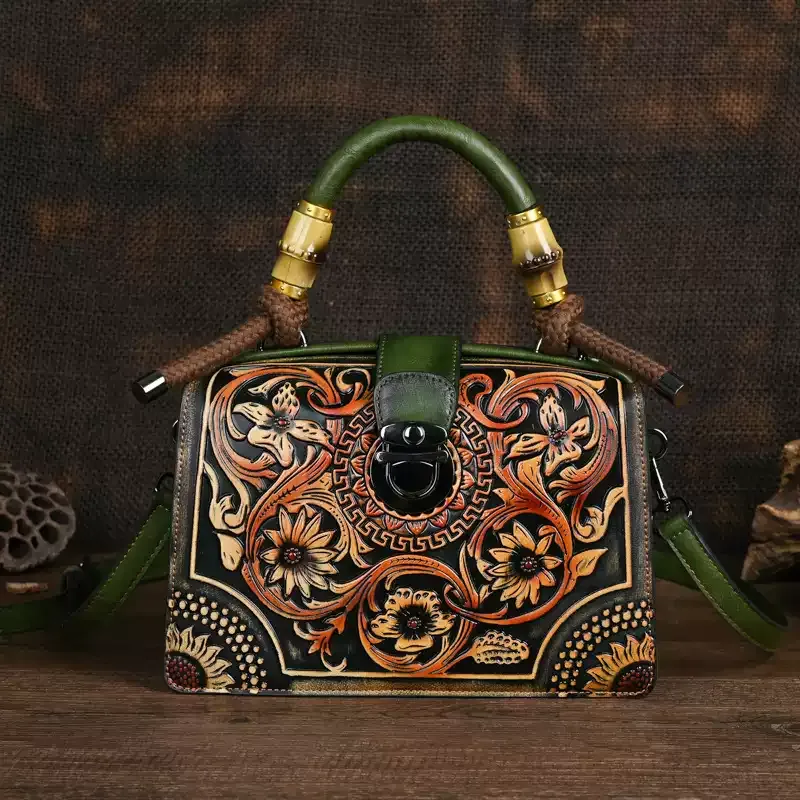 Floral Embossed Leather Handbag - Item AFS-13 view 6