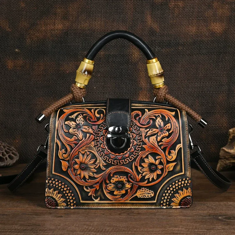 Floral Embossed Leather Handbag - Item AFS-13 view 7