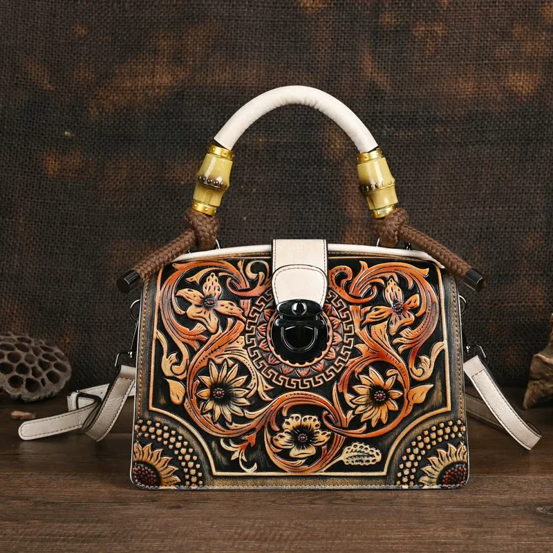 Floral Embossed Leather Handbag - Item AFS-13 view 8