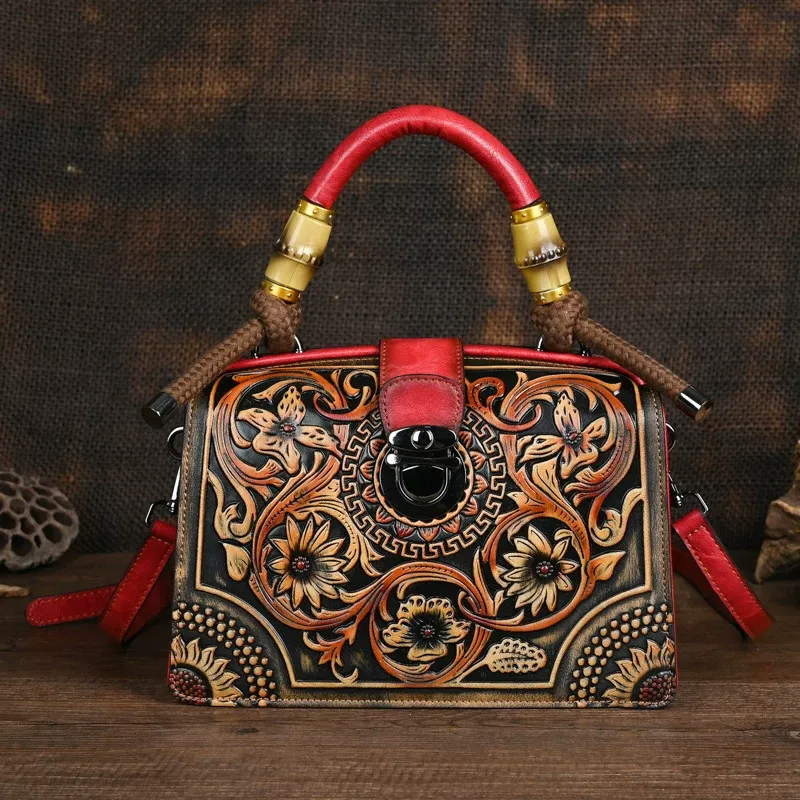 Floral Embossed Leather Handbag - Item AFS-13 view 9