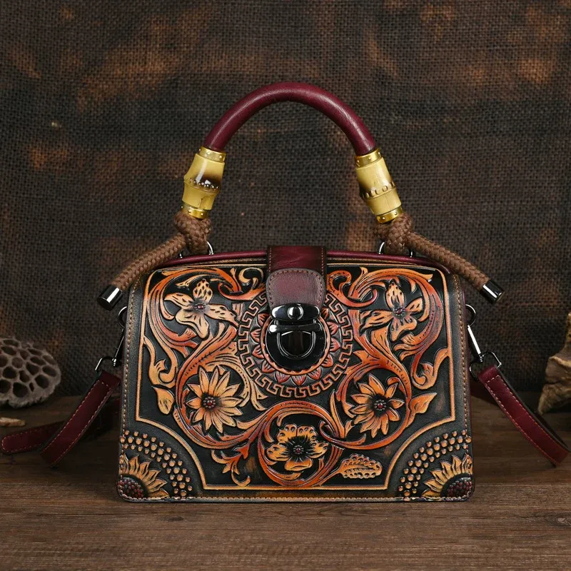 Floral Embossed Leather Handbag - Item AFS-13 view 10