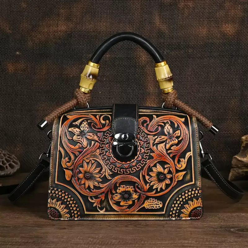 Floral Embossed Leather Handbag - Item AFS-13 view 12