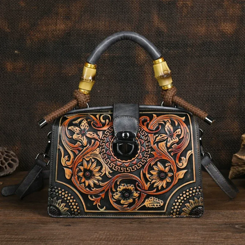 Floral Embossed Leather Handbag - Item AFS-13 view 13