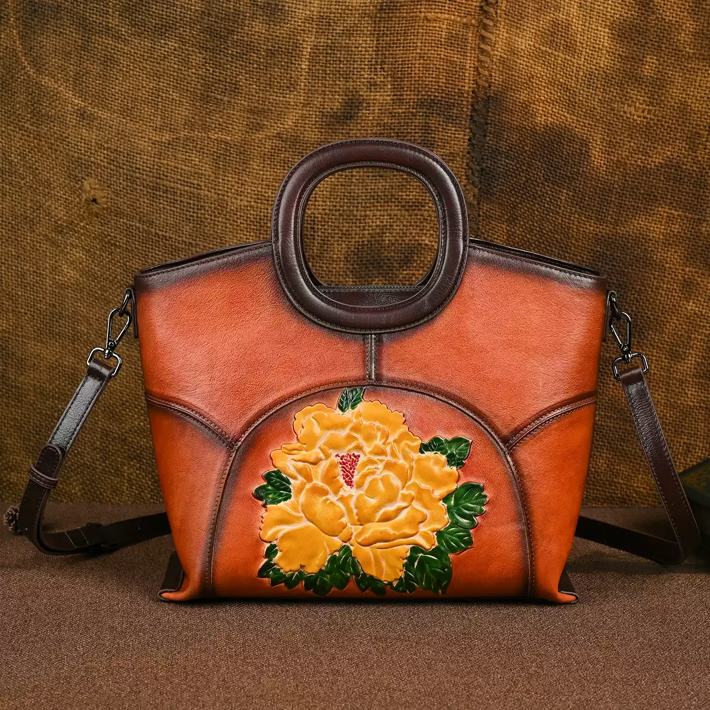 Peony Embossed Leather Tote - Item AFS-14 view 3