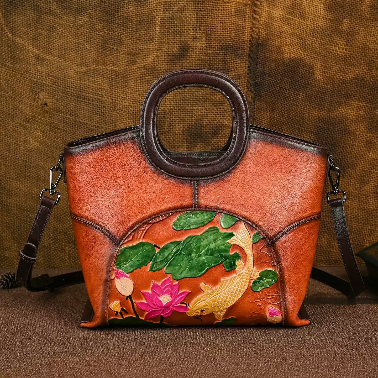 Peony Embossed Leather Tote - Item AFS-14 view 4