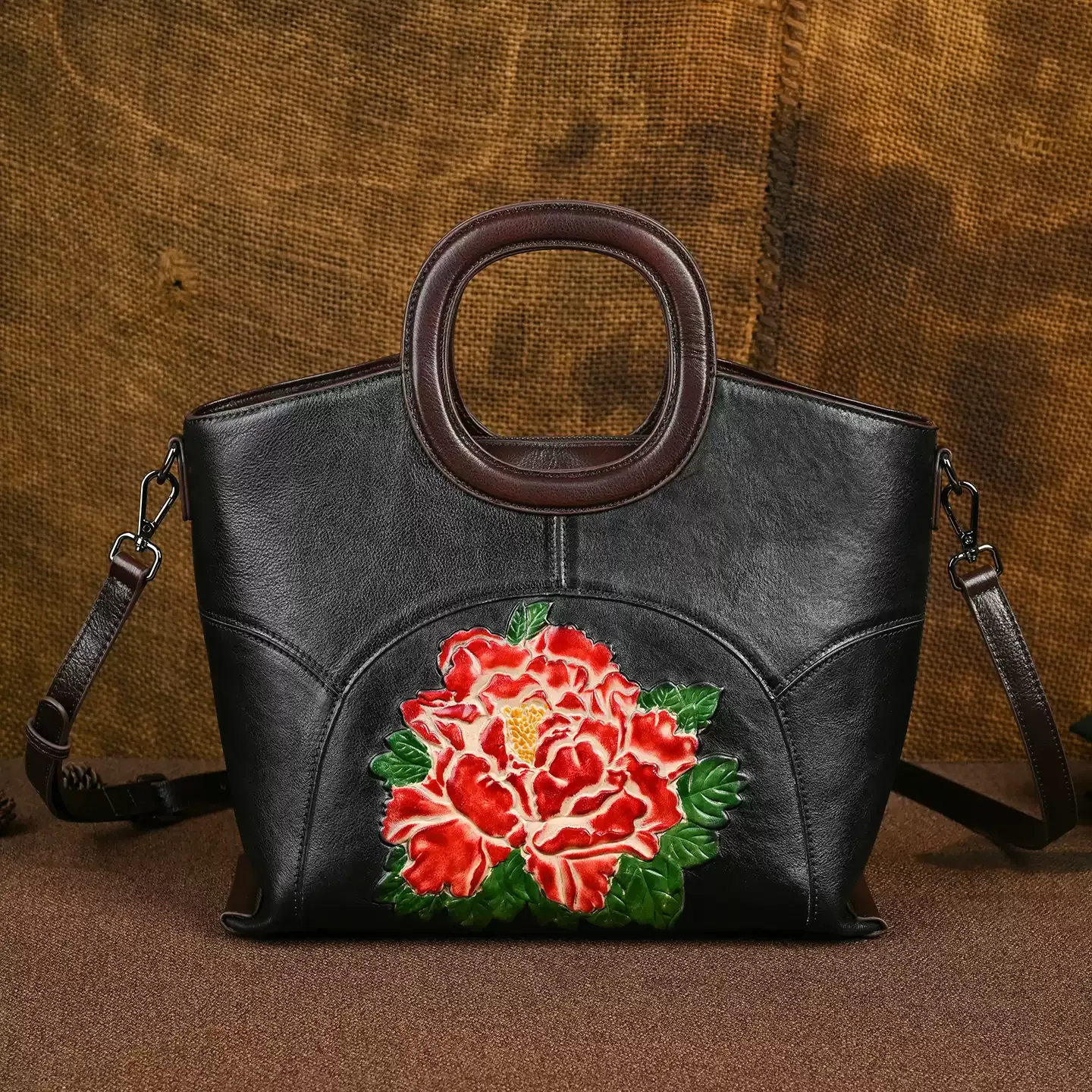 Peony Embossed Leather Tote - Item AFS-14 view 5