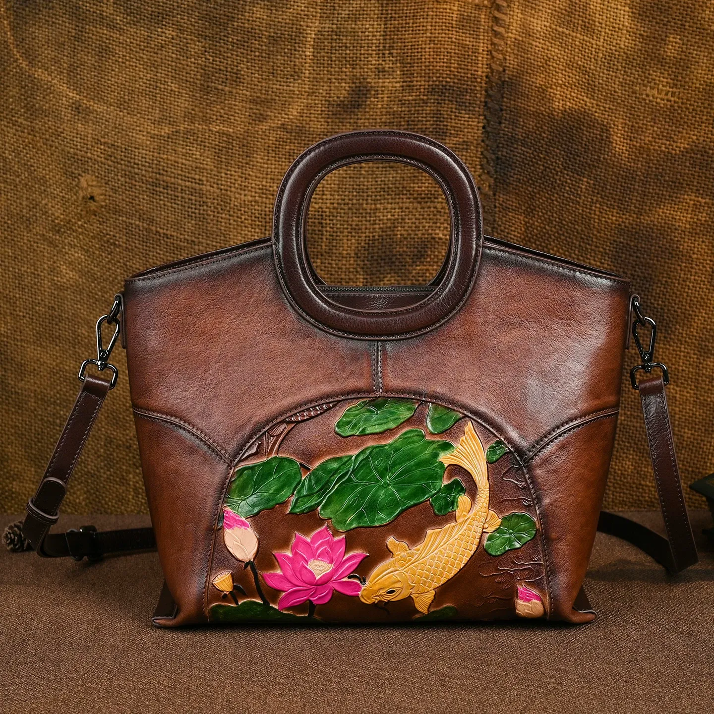 Peony Embossed Leather Tote - Item AFS-14 view 6