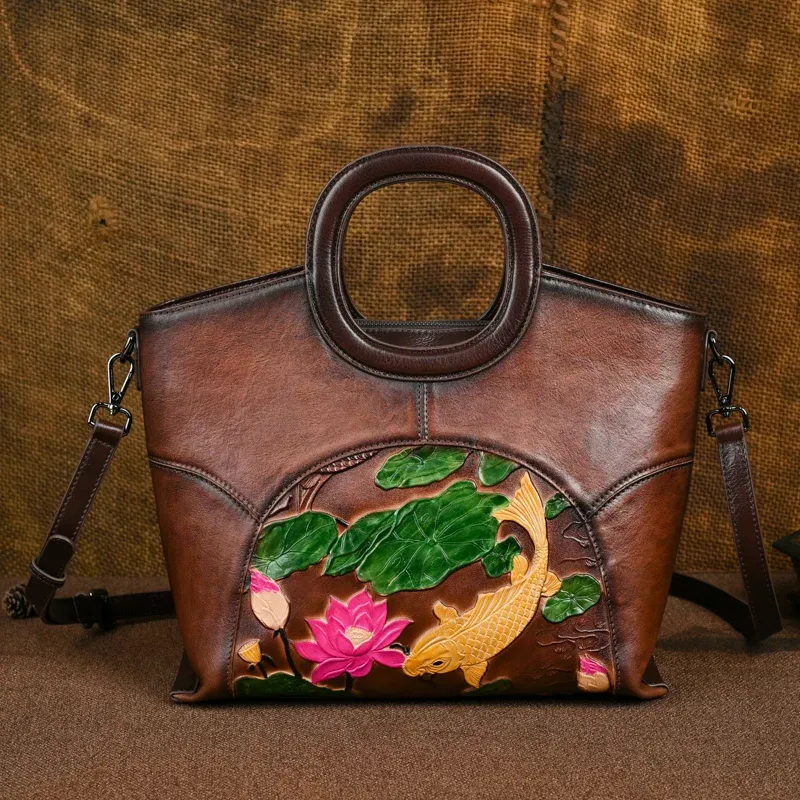 Peony Embossed Leather Tote - Item AFS-14 view 7