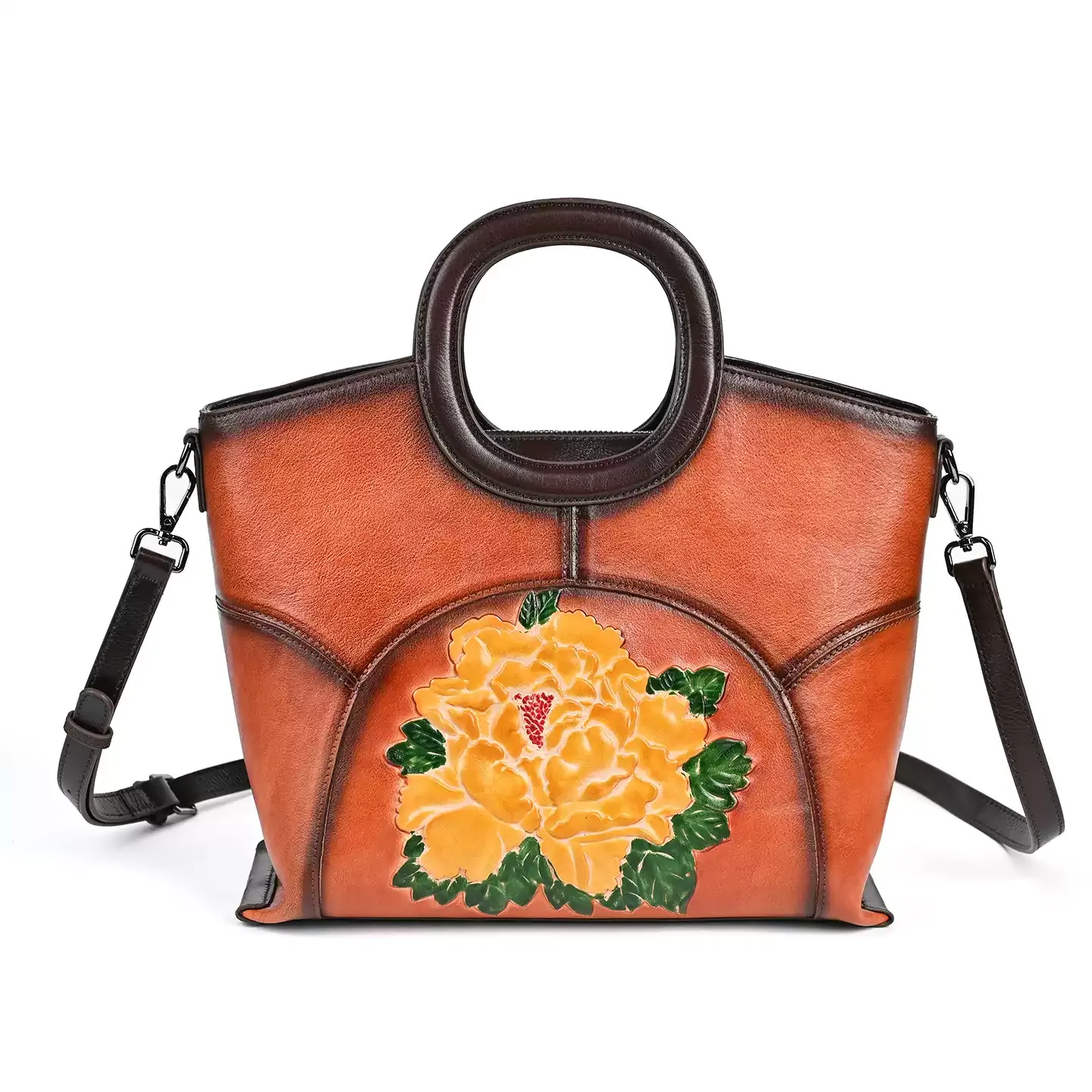 Peony Embossed Leather Tote - Item AFS-14