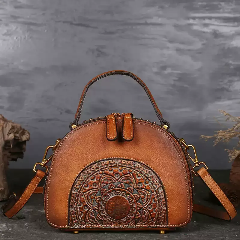 Mandala Embossed Leather Handbag - Item AFS-15 view 2