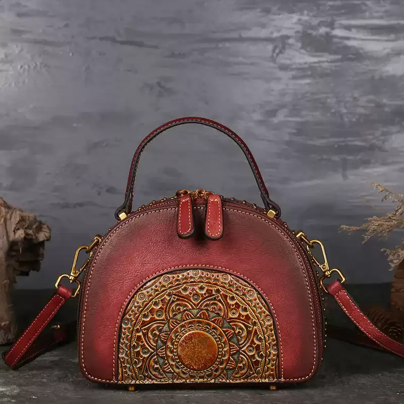Mandala Embossed Leather Handbag - Item AFS-15 view 3