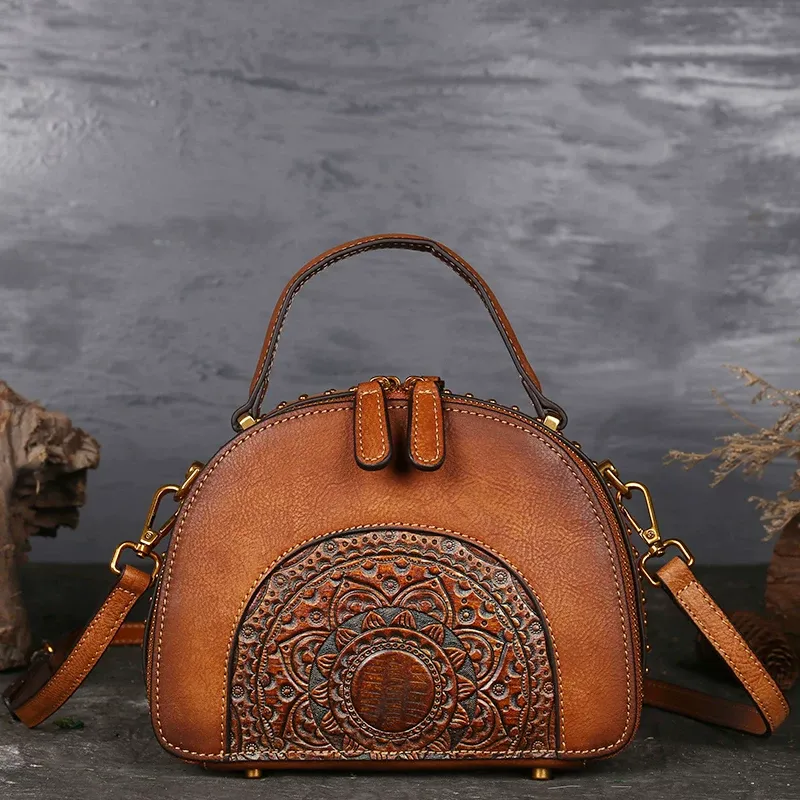 Mandala Embossed Leather Handbag - Item AFS-15 view 5