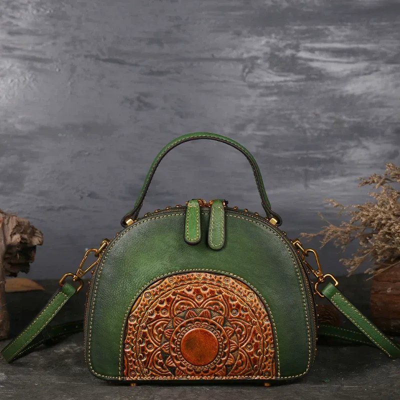 Mandala Embossed Leather Handbag - Item AFS-15 view 6