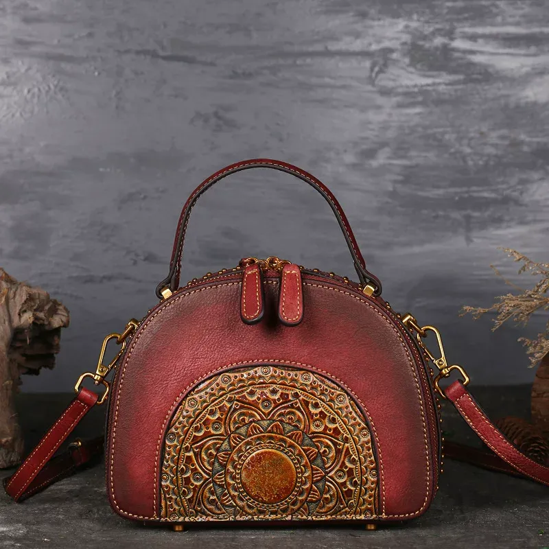 Mandala Embossed Leather Handbag - Item AFS-15 view 7