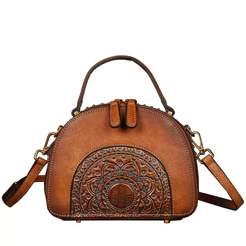 Mandala Embossed Leather Handbag - Item AFS-15