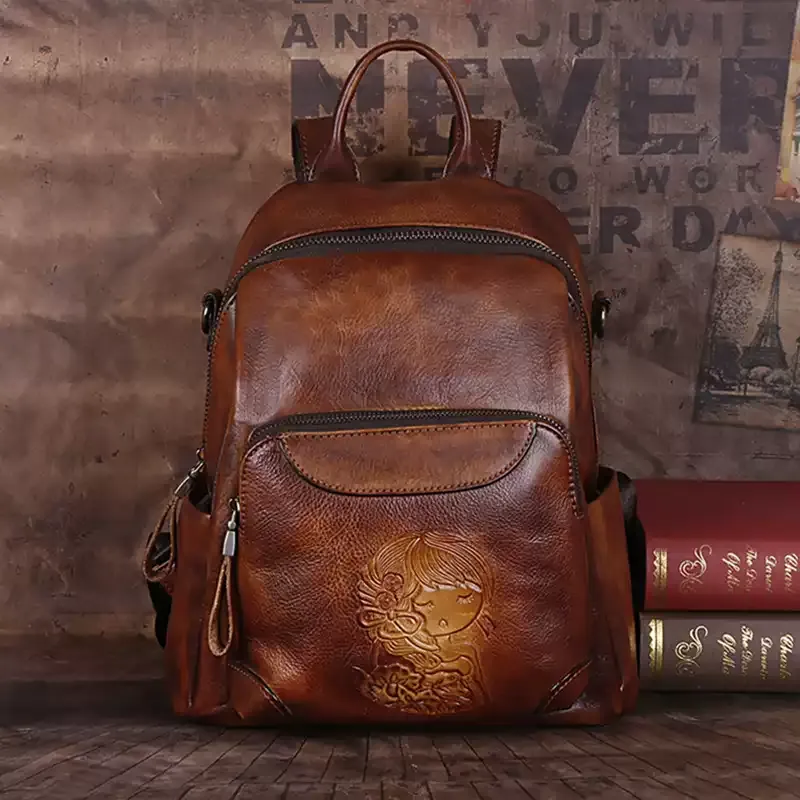 Girl Motif Leather Backpack - Item AFS-16 view 2