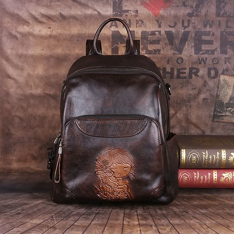 Girl Motif Leather Backpack - Item AFS-16 view 10