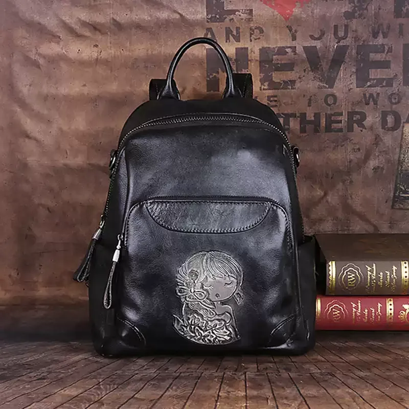 Girl Motif Leather Backpack - Item AFS-16 view 3