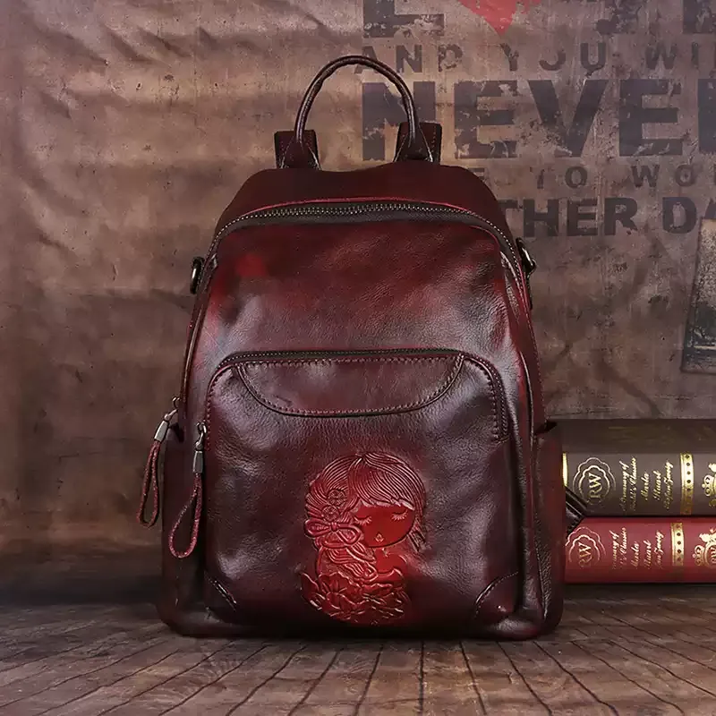 Girl Motif Leather Backpack - Item AFS-16 view 4
