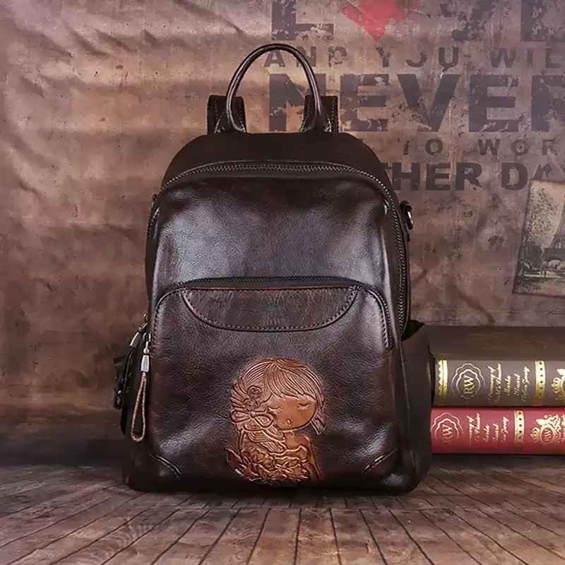 Girl Motif Leather Backpack - Item AFS-16 view 5
