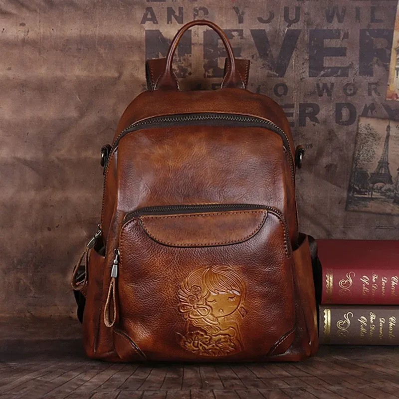 Girl Motif Leather Backpack - Item AFS-16 view 7