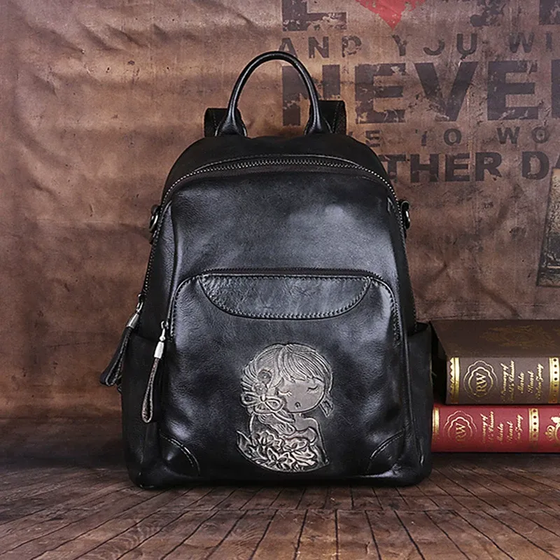 Girl Motif Leather Backpack - Item AFS-16 view 8