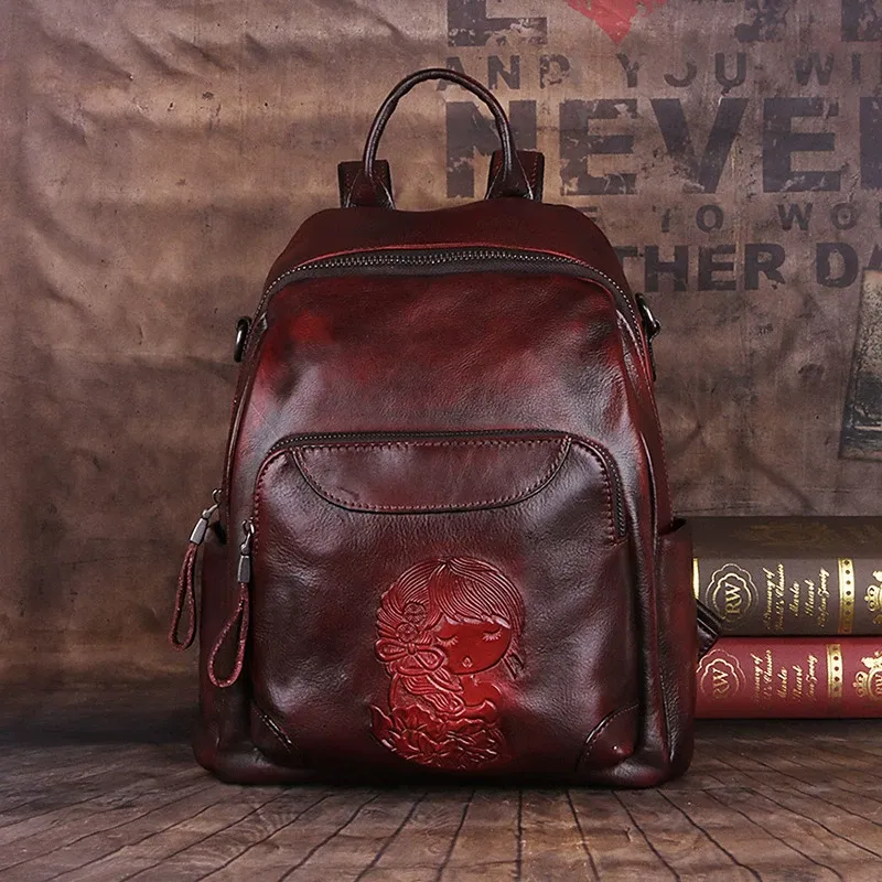 Girl Motif Leather Backpack - Item AFS-16 view 9