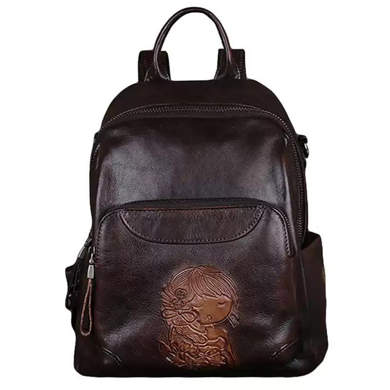 Girl Motif Leather Backpack - Item AFS-16