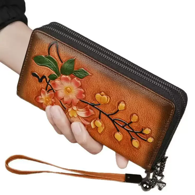 Floral Embossed Leather Wallet - Item AFS-17