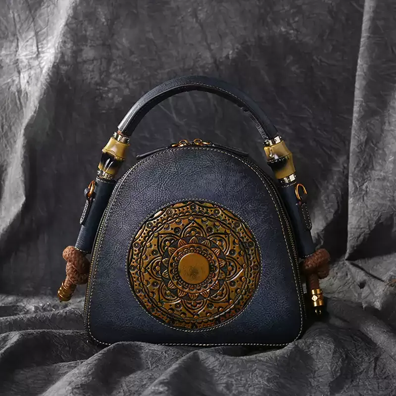 Burgundy Mandala Leather Handbag - Item AFS-18 view 3