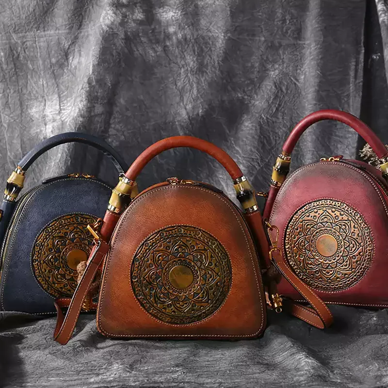 Burgundy Mandala Leather Handbag - Item AFS-18 view 4