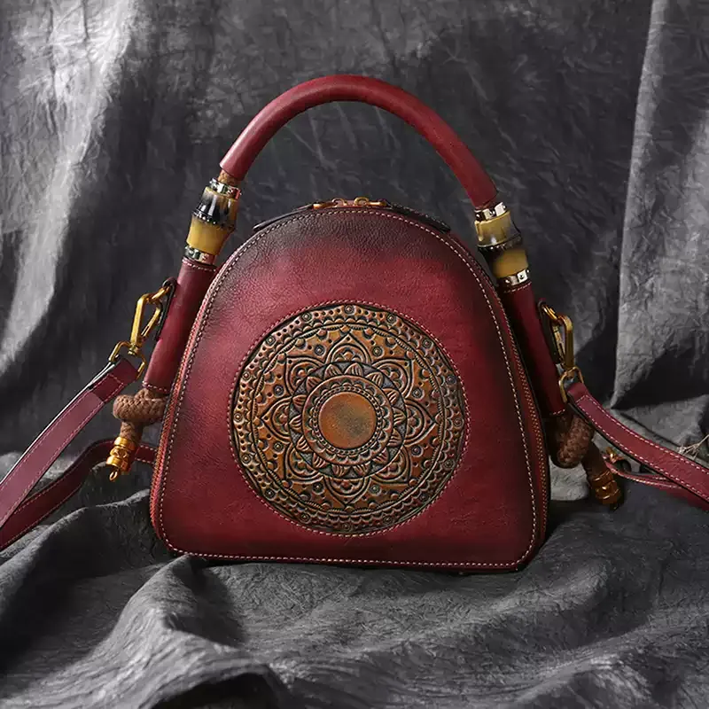 Burgundy Mandala Leather Handbag - Item AFS-18 view 5