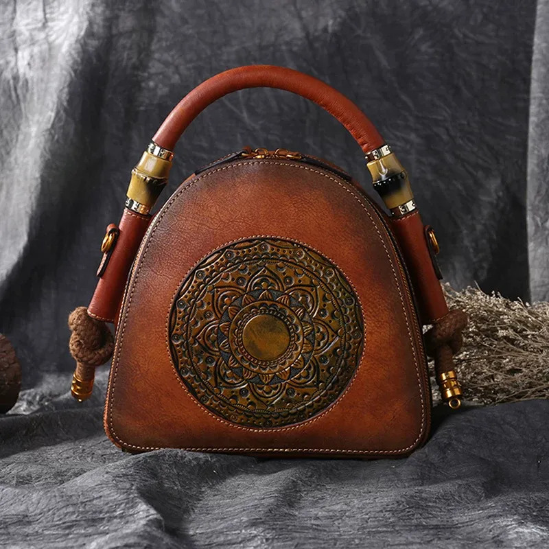 Burgundy Mandala Leather Handbag - Item AFS-18 view 8