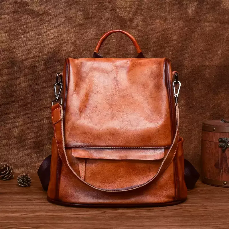 Black Convertible Leather Backpack - Item AFS-7 view 2