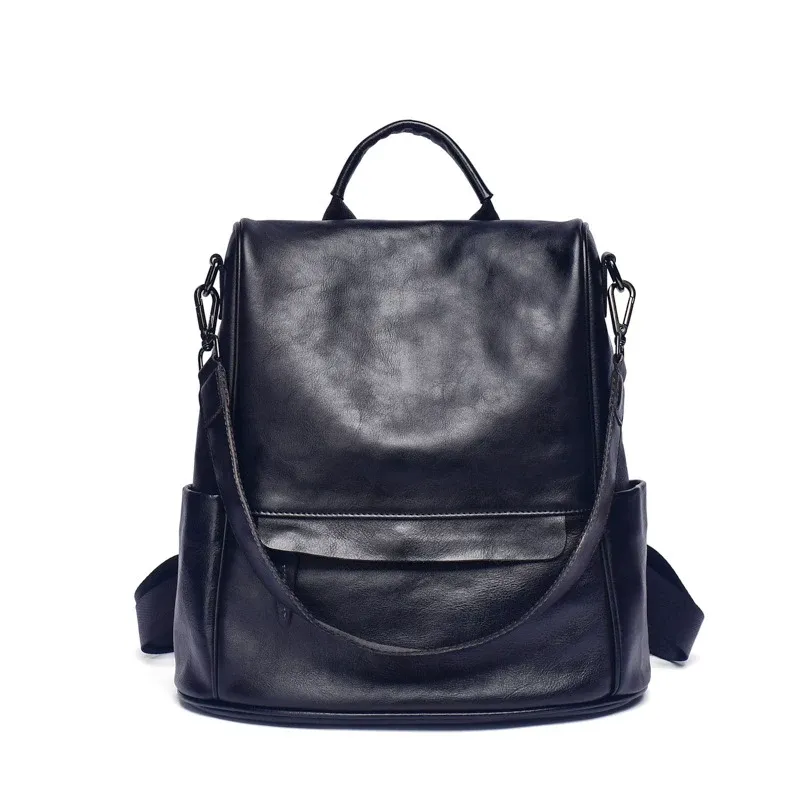 Black Convertible Leather Backpack - Item AFS-7