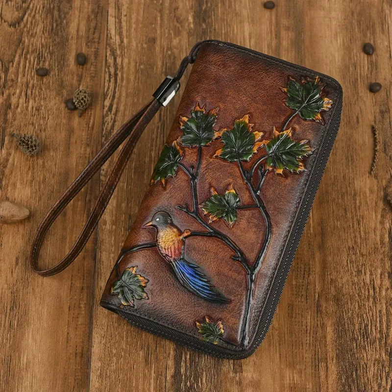 Bird and Leaves Embossed Leather Wallet - Item AFS-8 view 8