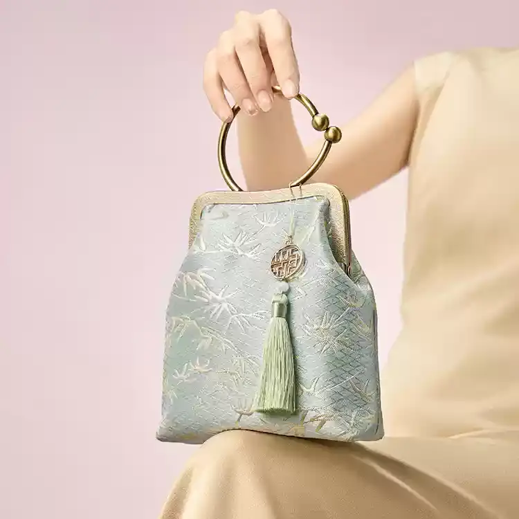 Green Jacquard Ring Handle Bag - Item TX-10 view 2