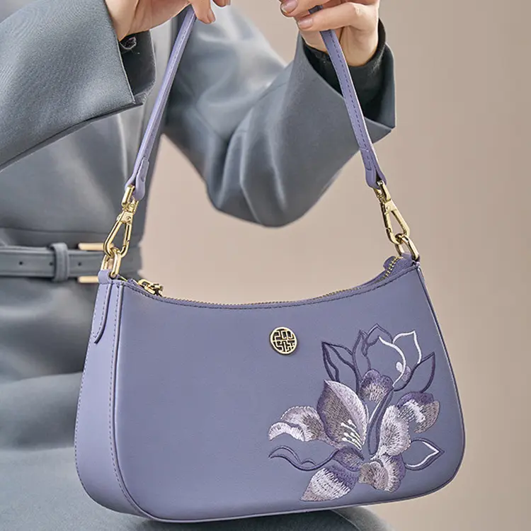 Lavender Embroidered Shoulder Bag - Item TX-11 view 3