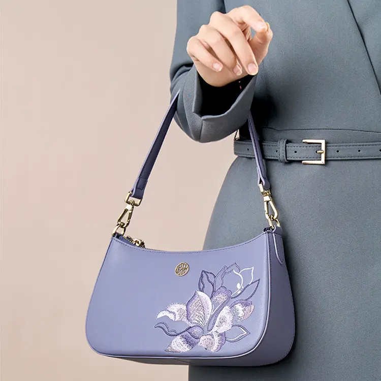 Lavender Embroidered Shoulder Bag - Item TX-11 view 4
