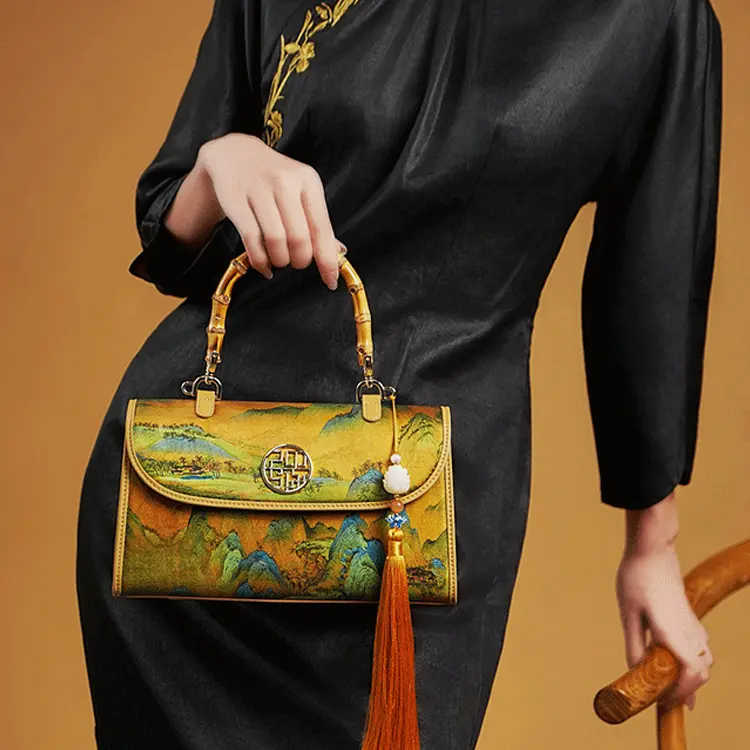 Gold Silk Landscape Shoulder Bag - Item TX-12 view 3