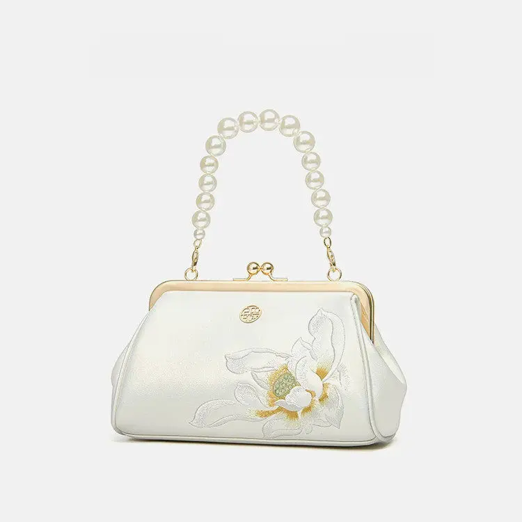 Pearl White Embroidered Frame Handbag - Item TX-2