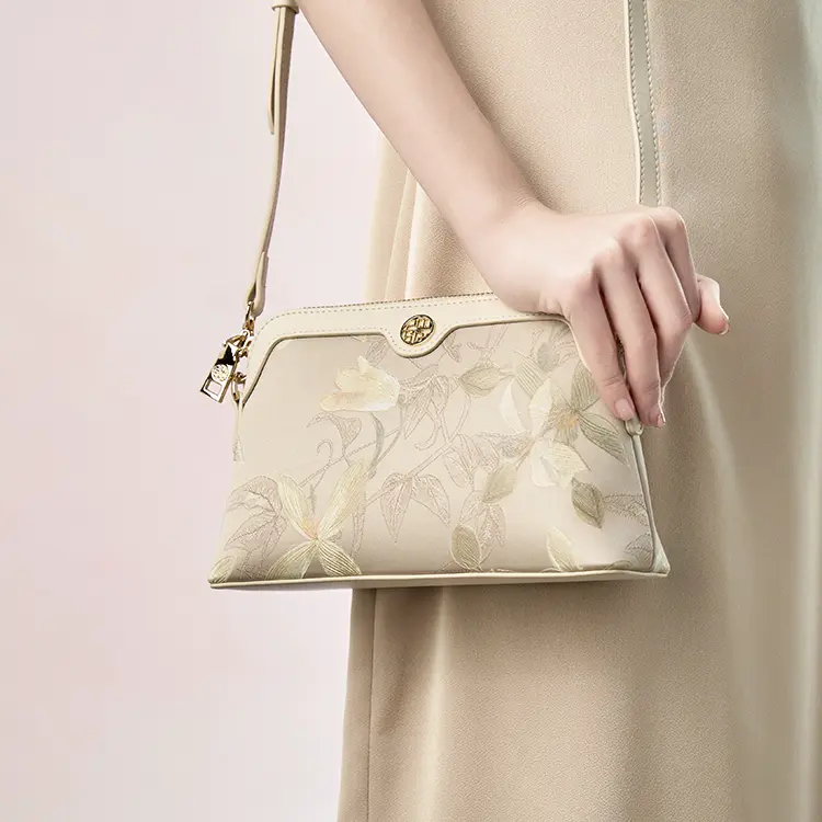 Ivory Silk Floral Shoulder Bag - Item TX-3 view 3