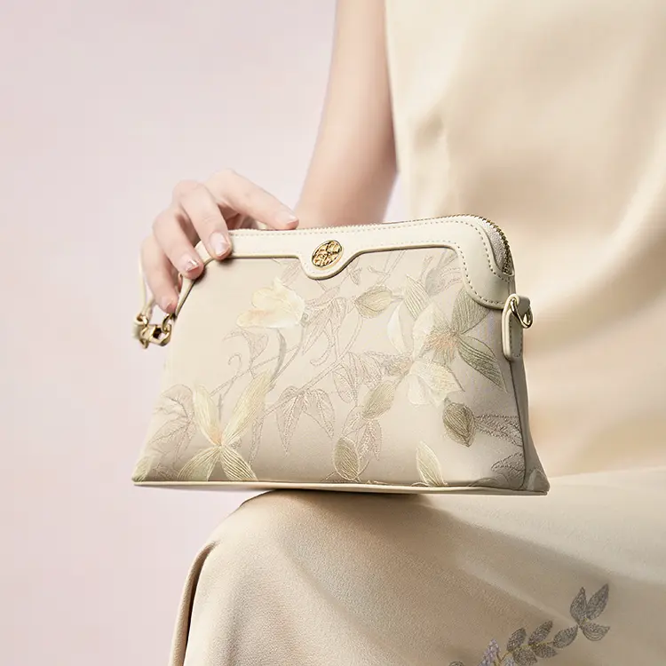 Ivory Silk Floral Shoulder Bag - Item TX-3 view 4